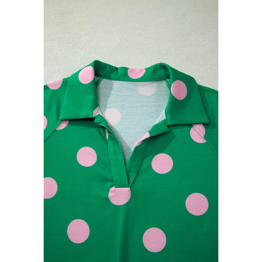 Polka Dot Print V Neck Tee Short Set Apparel and Accessories