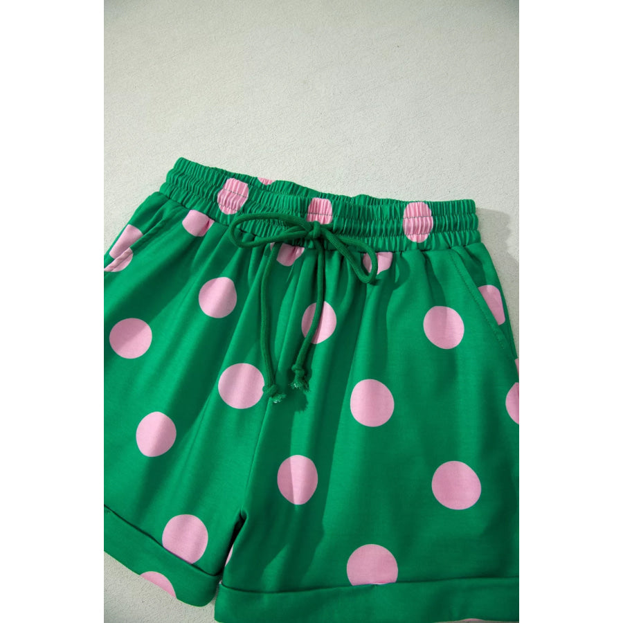 Polka Dot Print V Neck Tee Short Set Apparel and Accessories