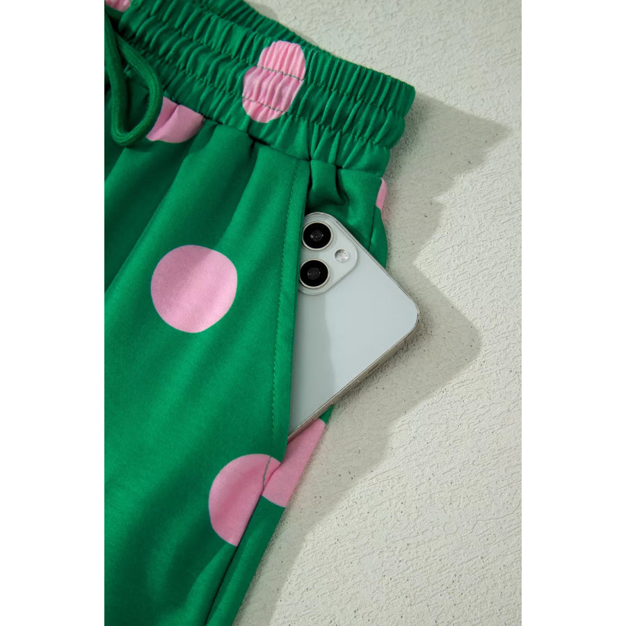 Polka Dot Print V Neck Tee Short Set Apparel and Accessories