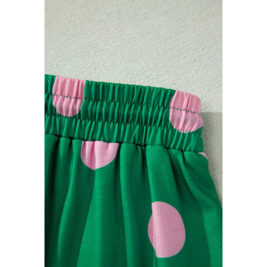 Polka Dot Print V Neck Tee Short Set Apparel and Accessories