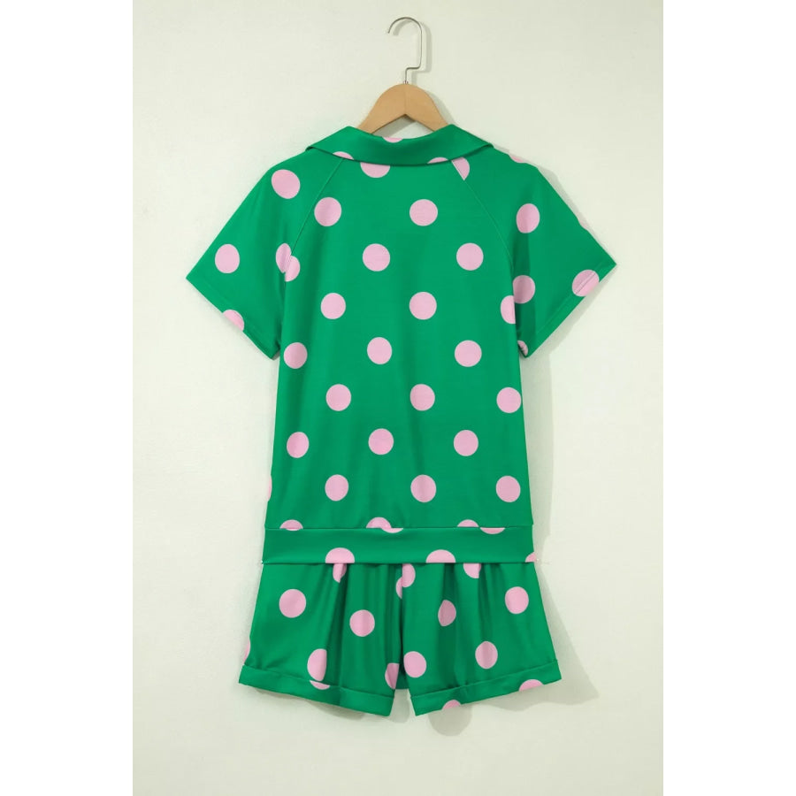 Polka Dot Print V Neck Tee Short Set Apparel and Accessories