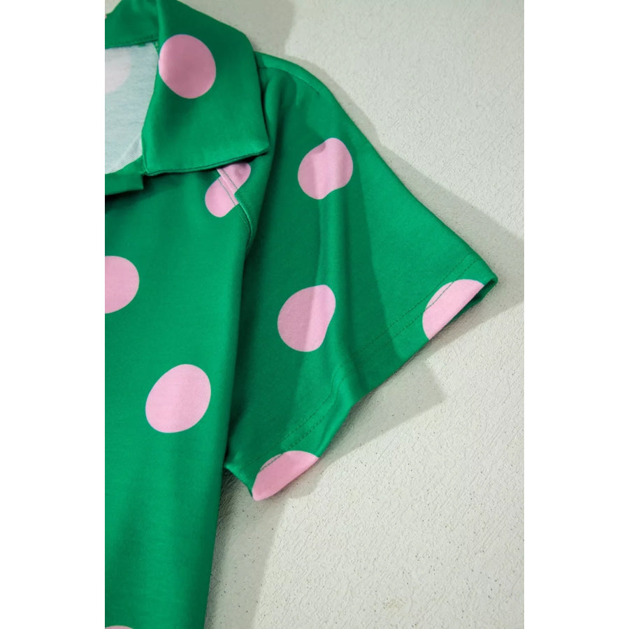 Polka Dot Print V Neck Tee Short Set Apparel and Accessories