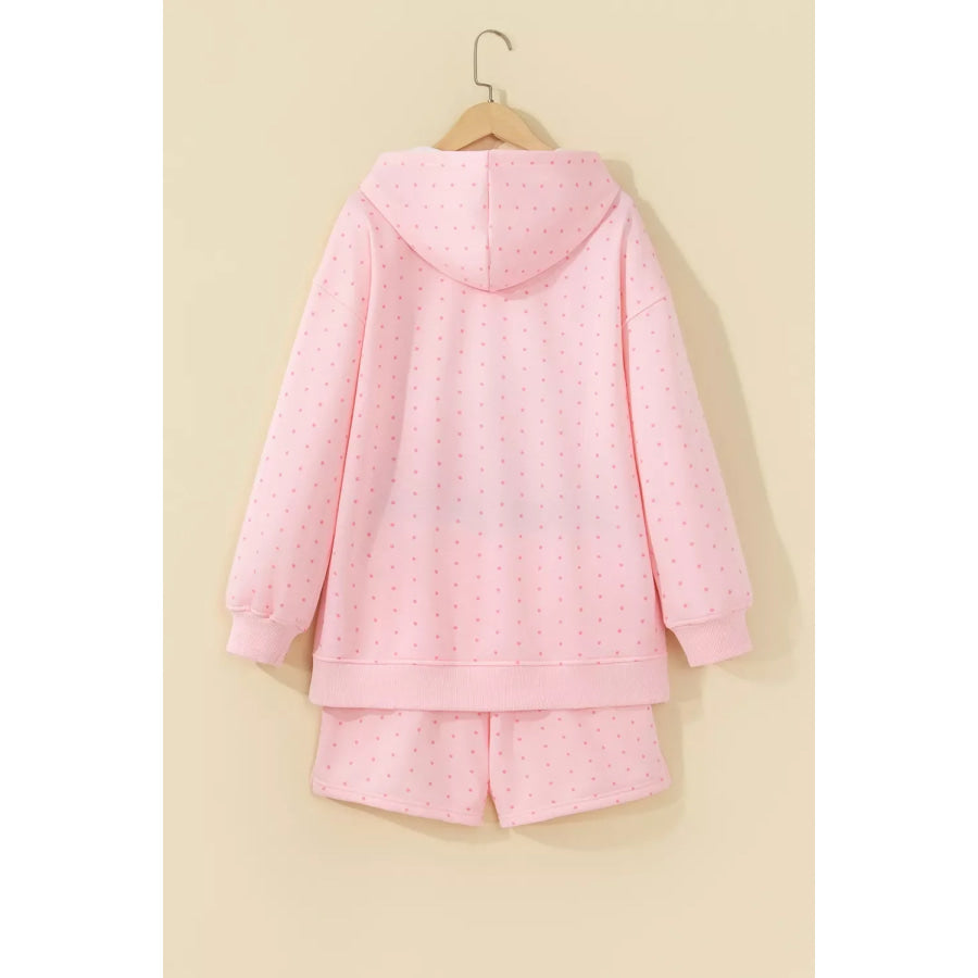 Polka Dot Printed Oversized Hoodie Casual Shorts 2pcs Set Apparel and Accessories