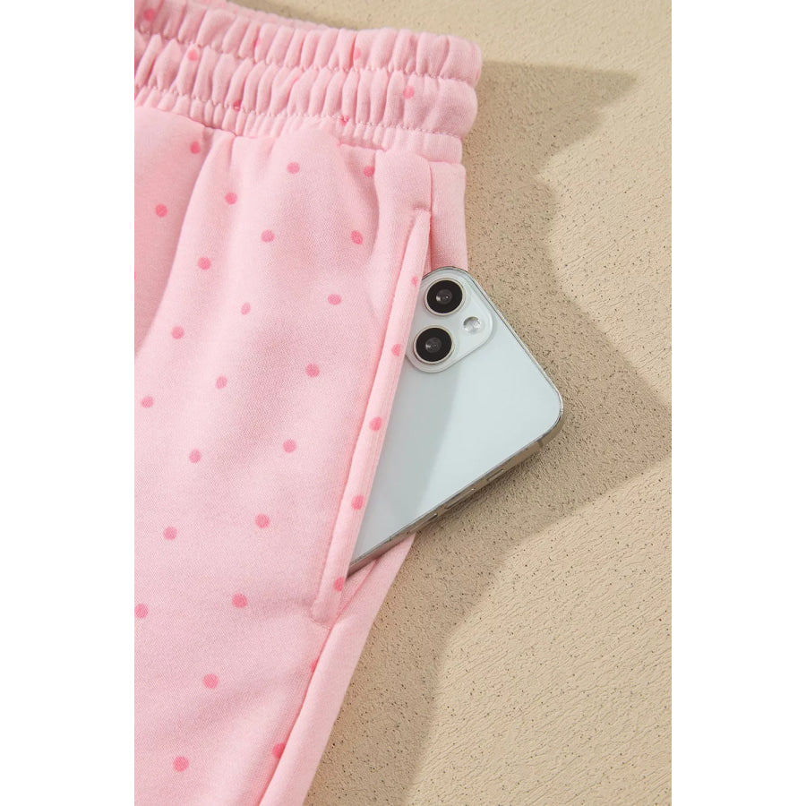 Polka Dot Printed Oversized Hoodie Casual Shorts 2pcs Set Apparel and Accessories