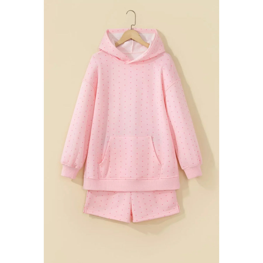 Polka Dot Printed Oversized Hoodie Casual Shorts 2pcs Set Apparel and Accessories