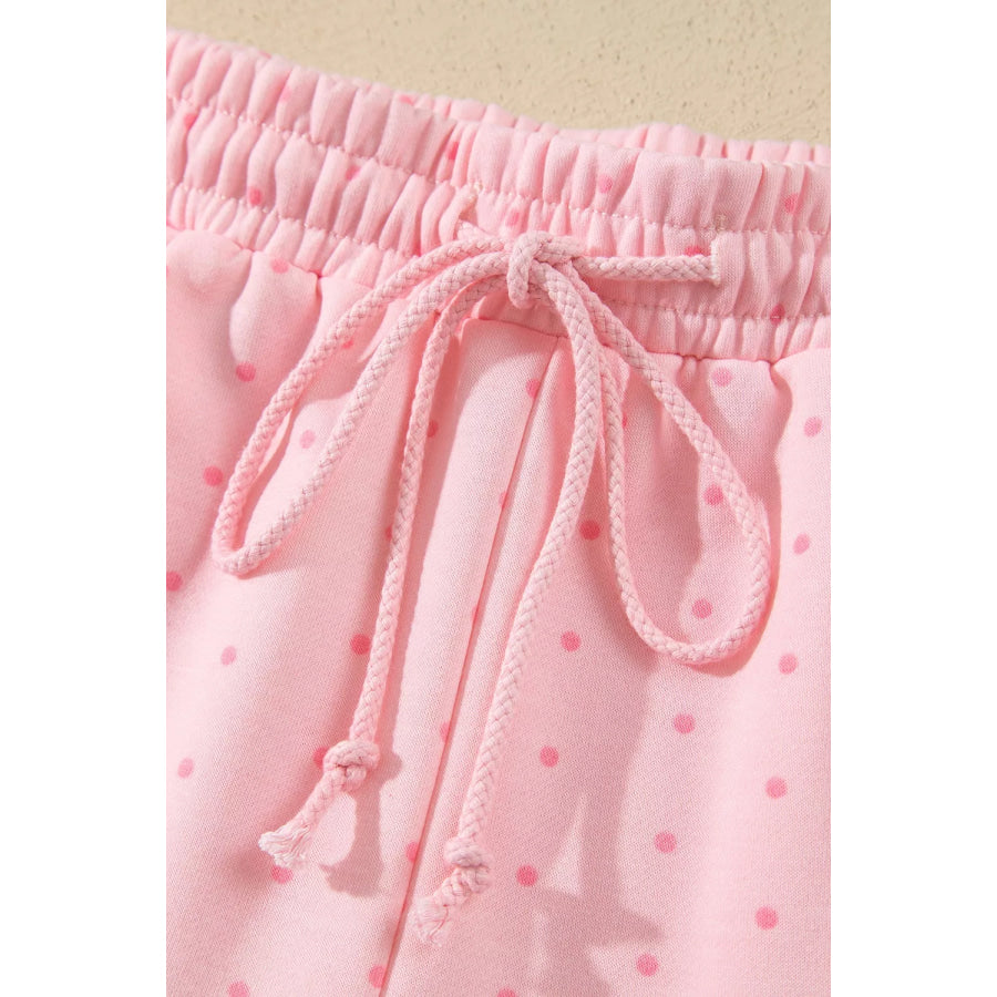 Polka Dot Printed Oversized Hoodie Casual Shorts 2pcs Set Apparel and Accessories