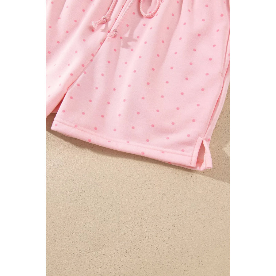 Polka Dot Printed Oversized Hoodie Casual Shorts 2pcs Set Apparel and Accessories