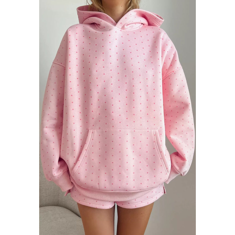 Polka Dot Printed Oversized Hoodie Casual Shorts 2pcs Set Blush Pink / S Apparel and Accessories