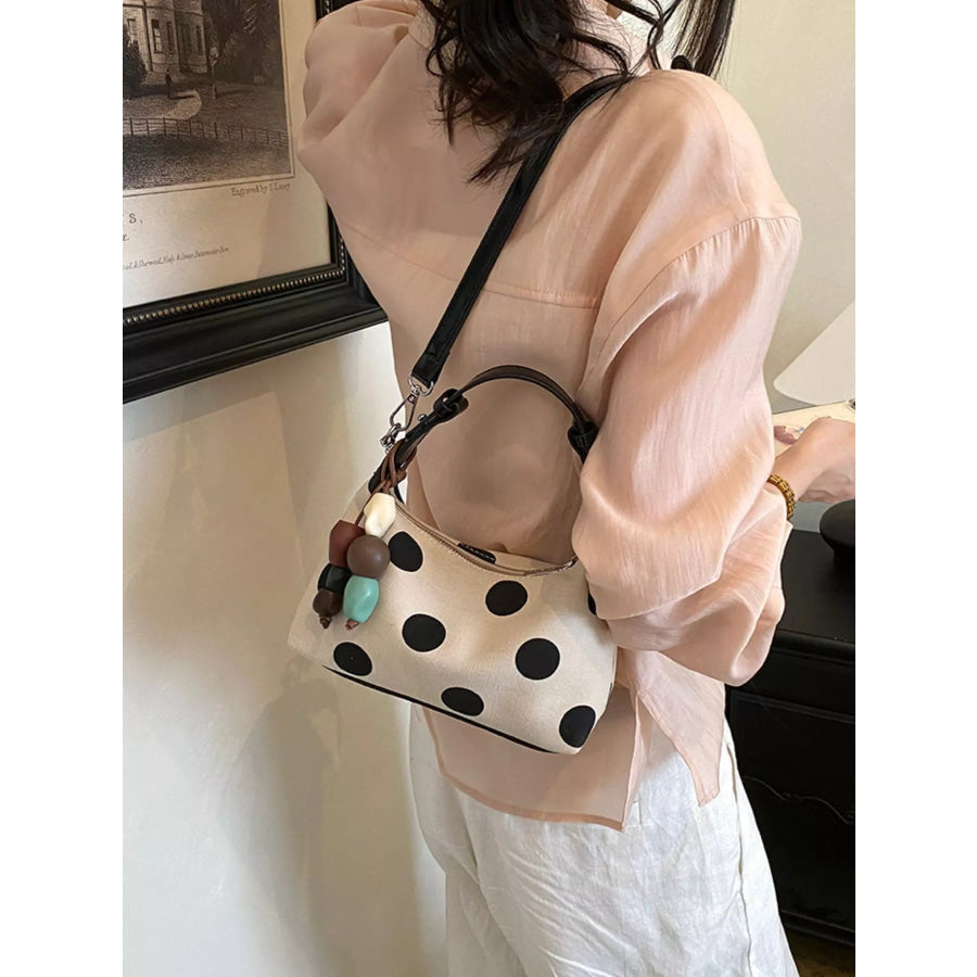 Polka Dot PU Leather Handbag White / One Size Apparel and Accessories
