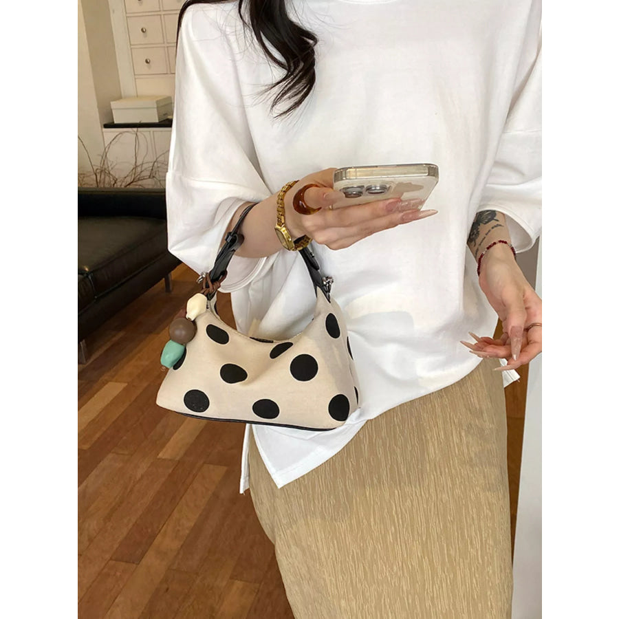 Polka Dot PU Leather Handbag White / One Size Apparel and Accessories
