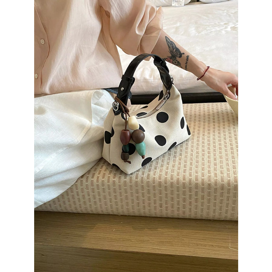 Polka Dot PU Leather Handbag White / One Size Apparel and Accessories