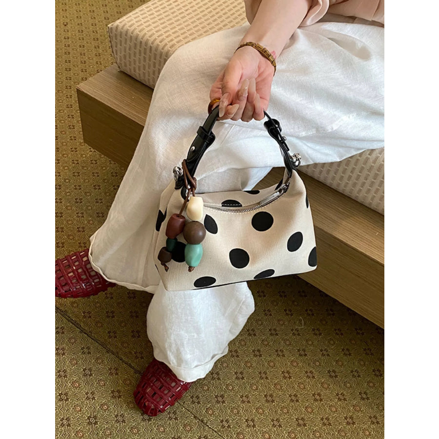 Polka Dot PU Leather Handbag White / One Size Apparel and Accessories