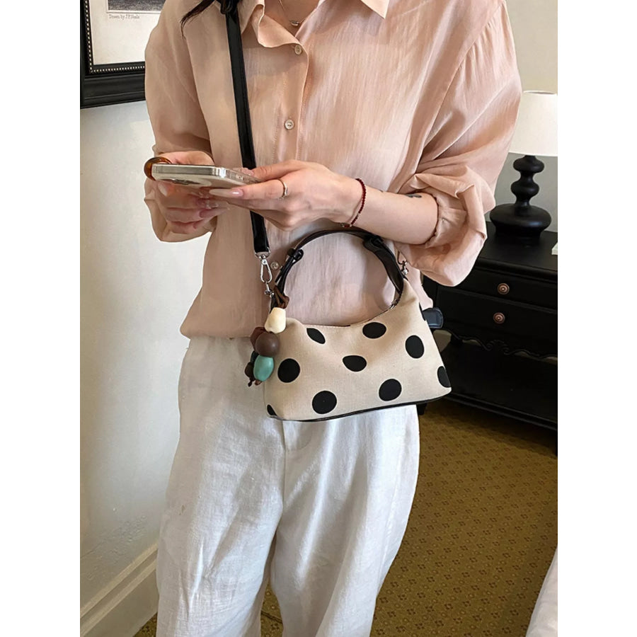 Polka Dot PU Leather Handbag White / One Size Apparel and Accessories