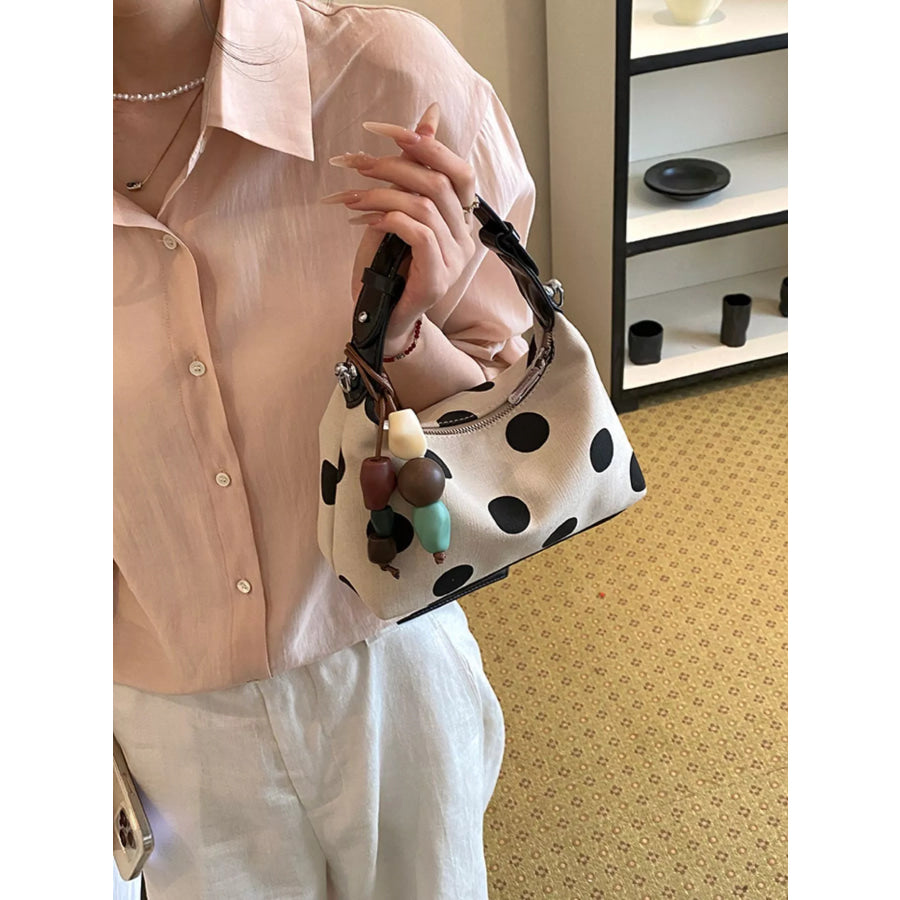 Polka Dot PU Leather Handbag White / One Size Apparel and Accessories