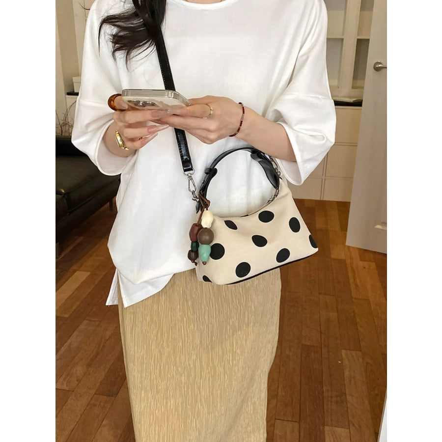 Polka Dot PU Leather Handbag White / One Size Apparel and Accessories