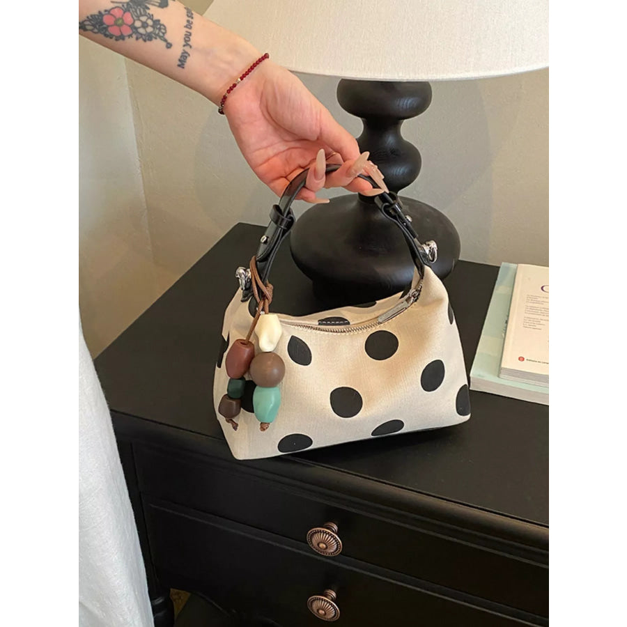 Polka Dot PU Leather Handbag White / One Size Apparel and Accessories
