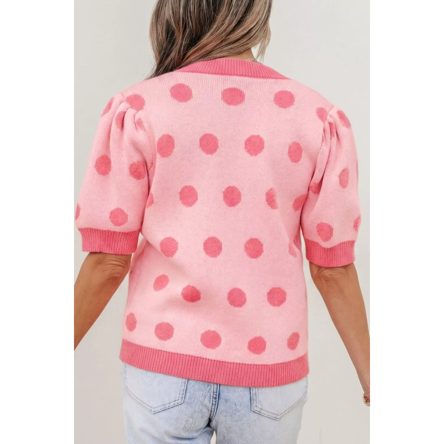 Polka Dot Puff Short Sleeve Sweater Top Apparel and Accessories