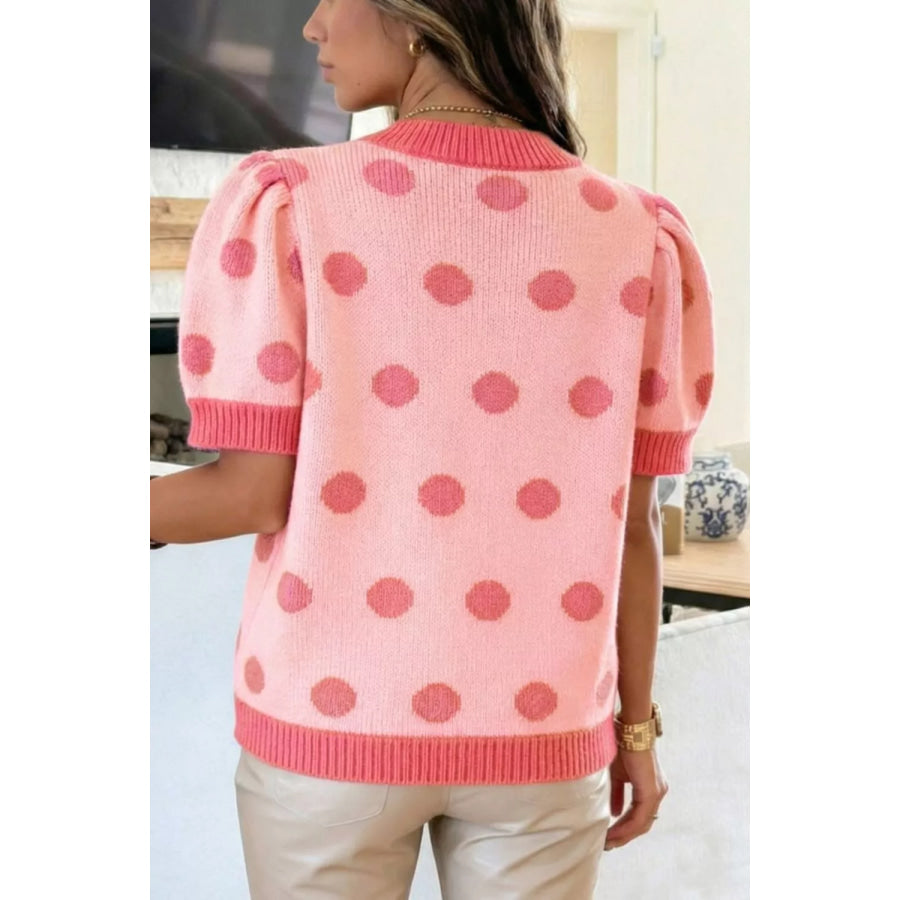 Polka Dot Puff Short Sleeve Sweater Top Apparel and Accessories