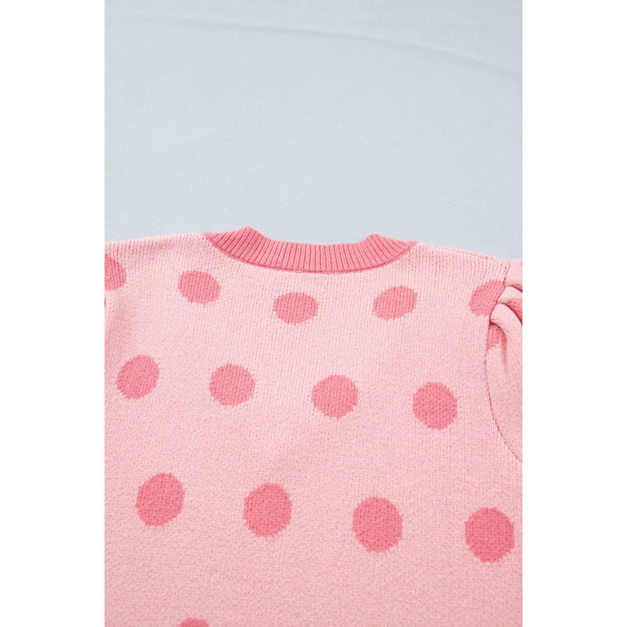 Polka Dot Puff Short Sleeve Sweater Top Apparel and Accessories