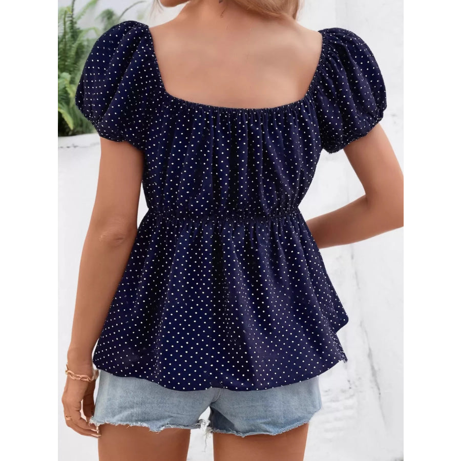 Polka Dot Puff Sleeve Blouse Apparel and Accessories