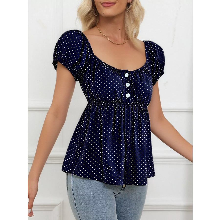 Polka Dot Puff Sleeve Blouse Apparel and Accessories