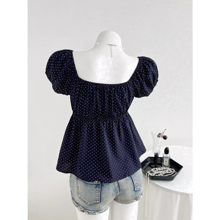 Polka Dot Puff Sleeve Blouse Apparel and Accessories