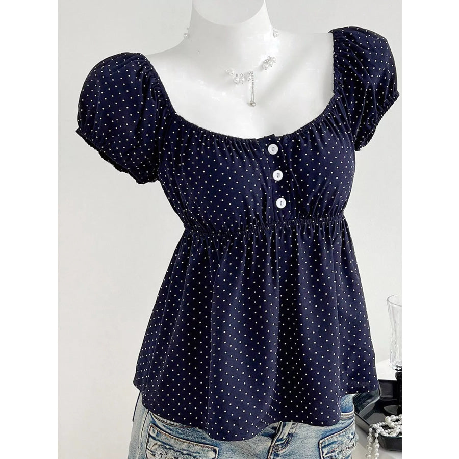 Polka Dot Puff Sleeve Blouse Apparel and Accessories