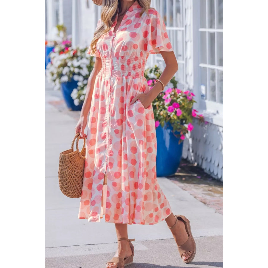 Polka Dot Puff Sleeve Midi Dress Apparel and Accessories