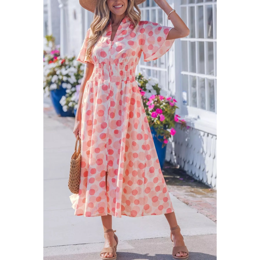 Polka Dot Puff Sleeve Midi Dress Apparel and Accessories