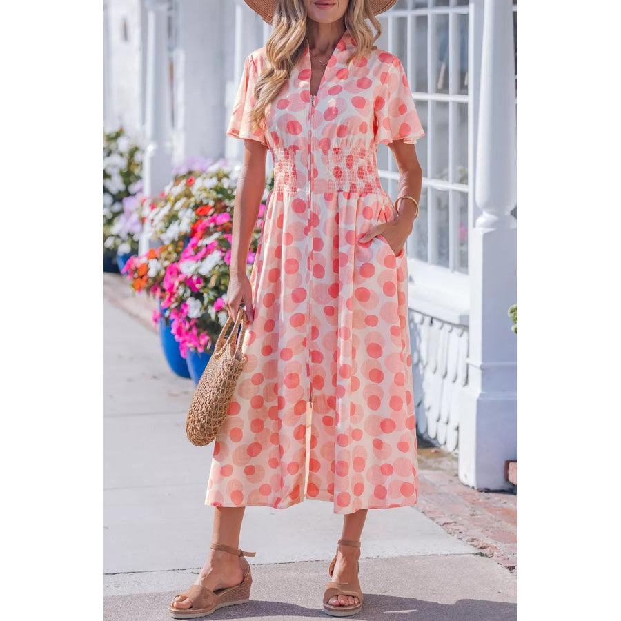 Polka Dot Puff Sleeve Midi Dress Floral / S Apparel and Accessories