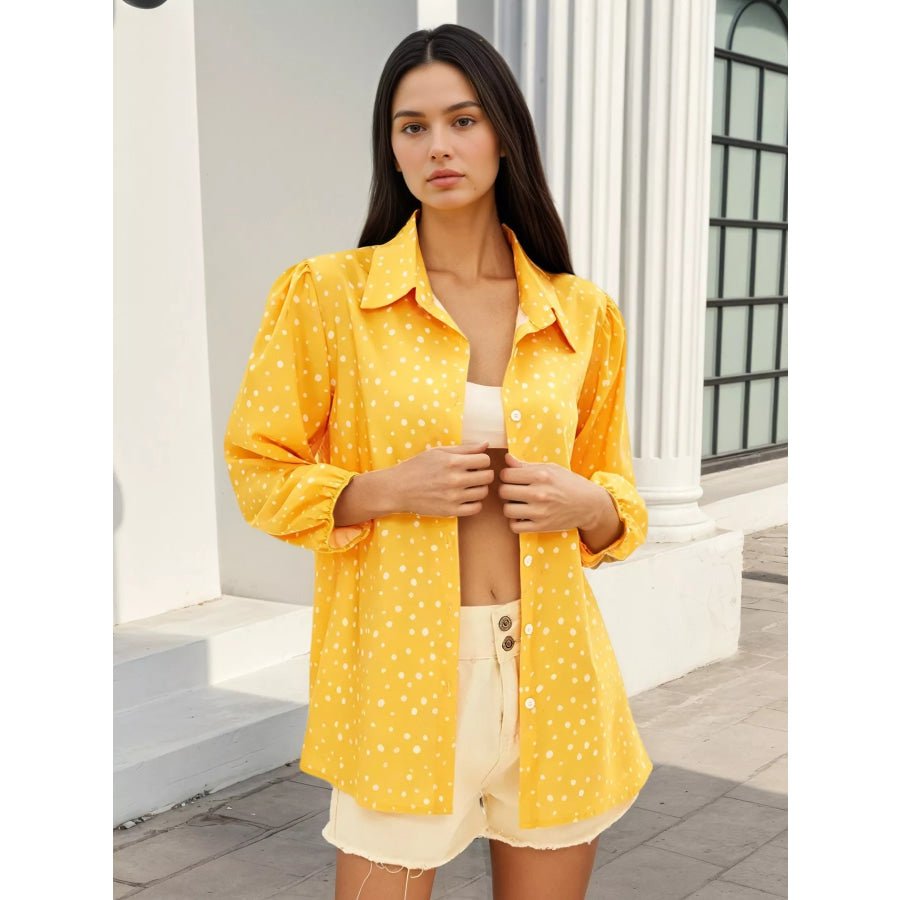 Polka Dot Puff Sleeve Shirt Apparel and Accessories