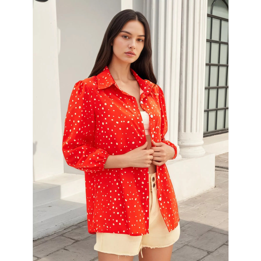Polka Dot Puff Sleeve Shirt Apparel and Accessories