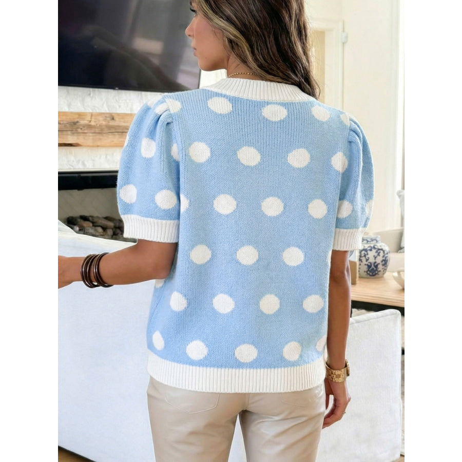 Polka Dot Puff Sleeve Sweater Apparel and Accessories
