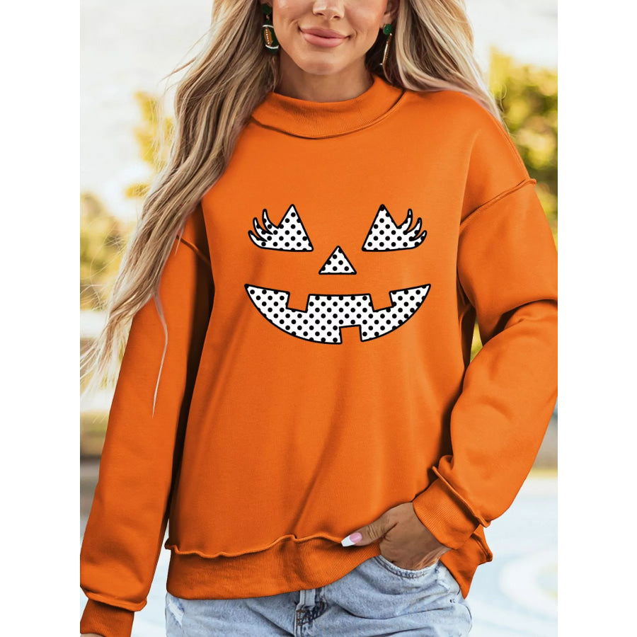 Polka Dot Pumpkin Face Halloween Graphic Pullover Sweatshirt Apparel and Accessories