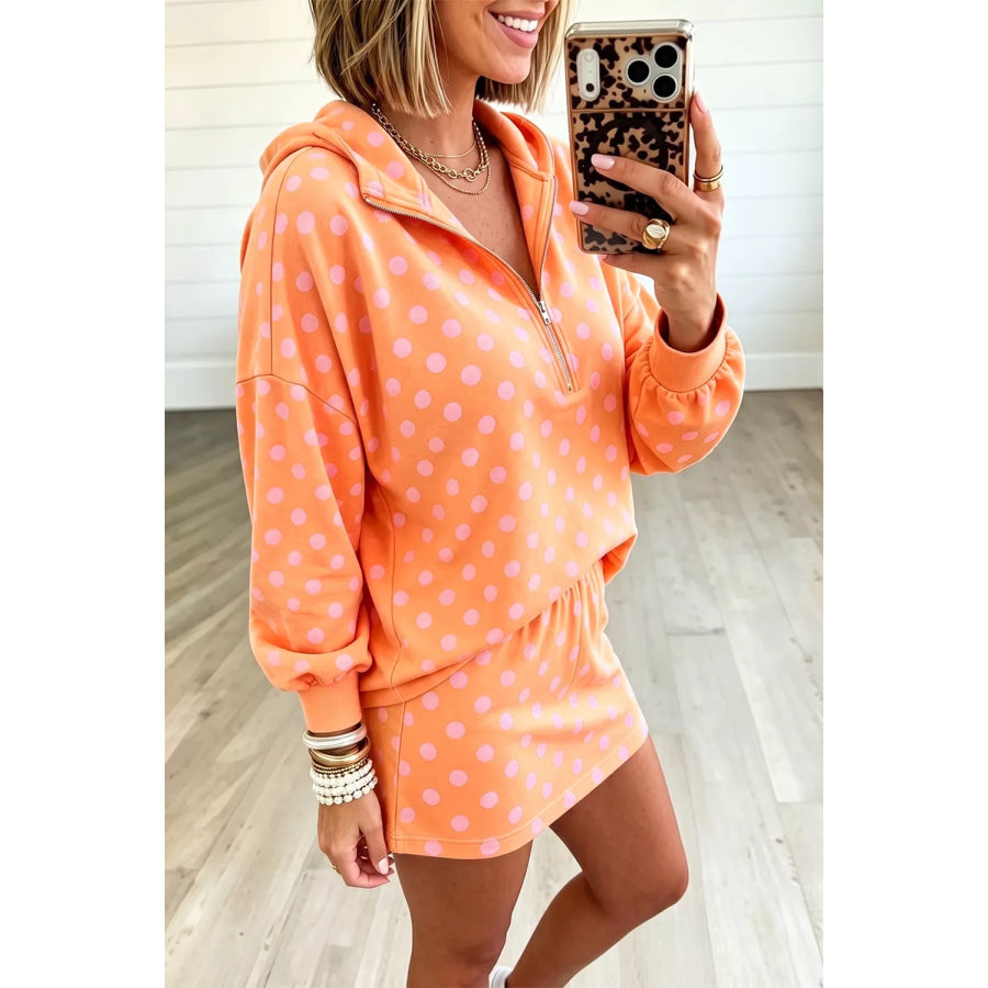 Polka Dot Quarter-Zip Hoodie and Skirt Set Apparel and Accessories