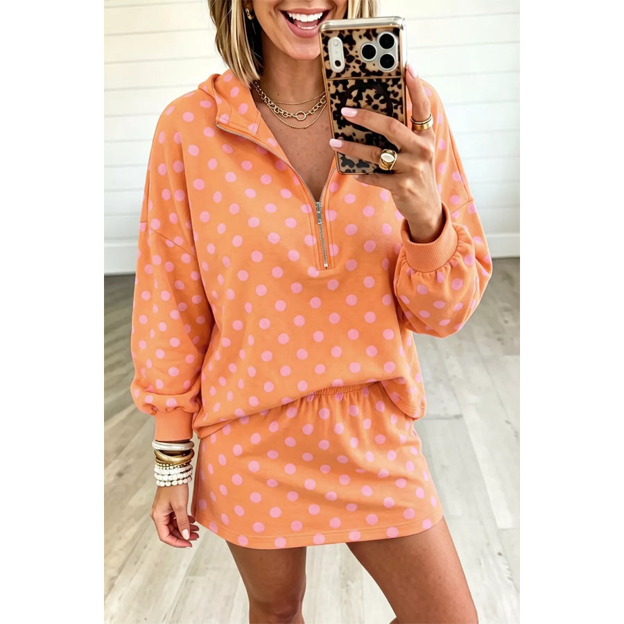Polka Dot Quarter-Zip Hoodie and Skirt Set Apparel and Accessories