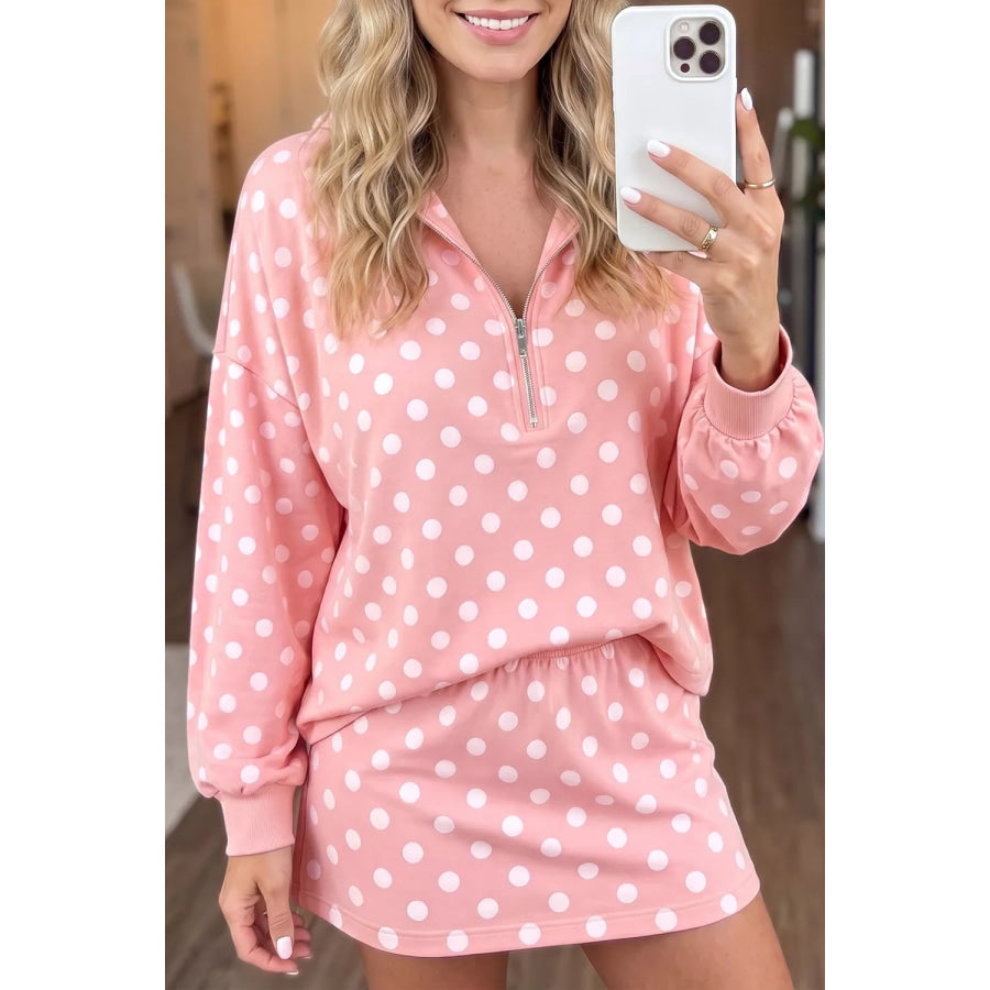 Polka Dot Quarter Zip Sweatshirt and Shorts Set Apparel and Accessories