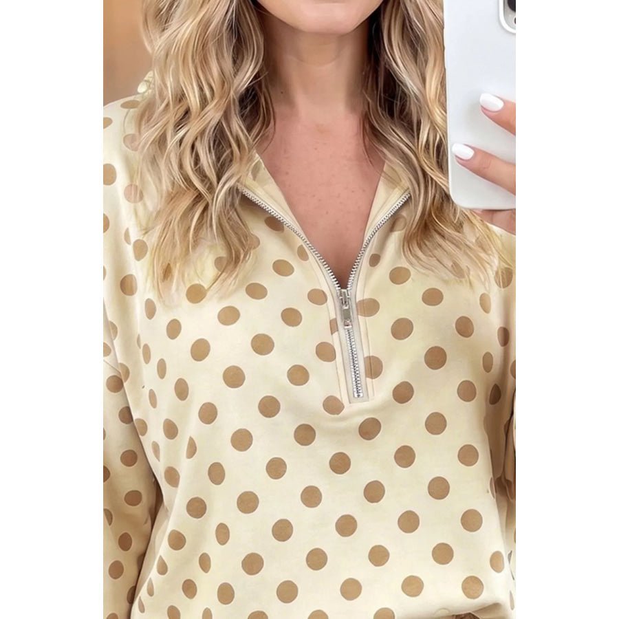 Polka Dot Quarter Zip Sweatshirt and Shorts Set Apparel and Accessories