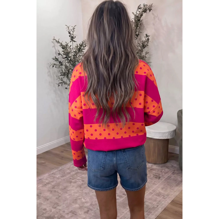 Polka Dot Quarter-Zip Sweatshirt Hot Pink / S Apparel and Accessories