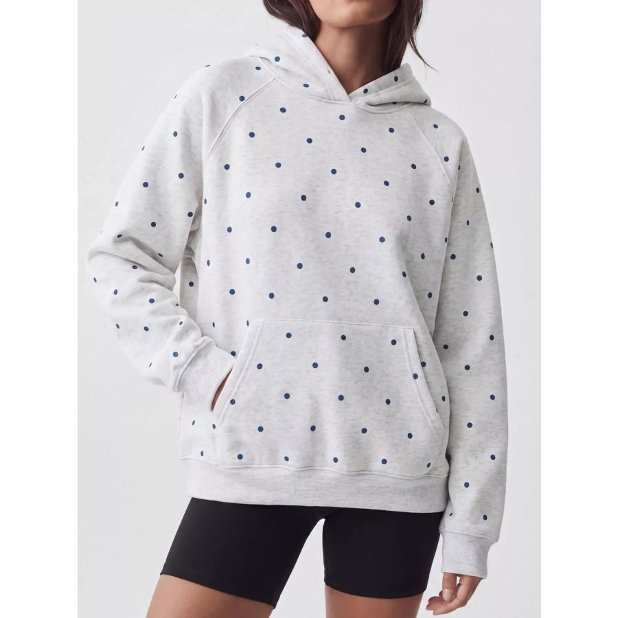 Polka Dot Raglan Sleeve Hoodie Light Gray / S Apparel and Accessories