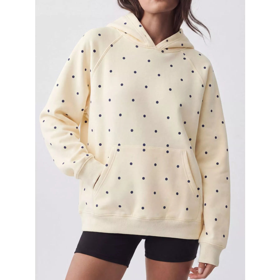 Polka Dot Raglan Sleeve Hoodie Pastel Yellow / S Apparel and Accessories