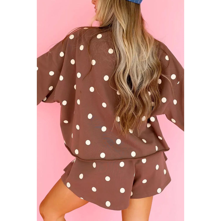 Polka Dot Raw Hem Relaxed Pullover Loose Skort Two Piece Set Apparel and Accessories
