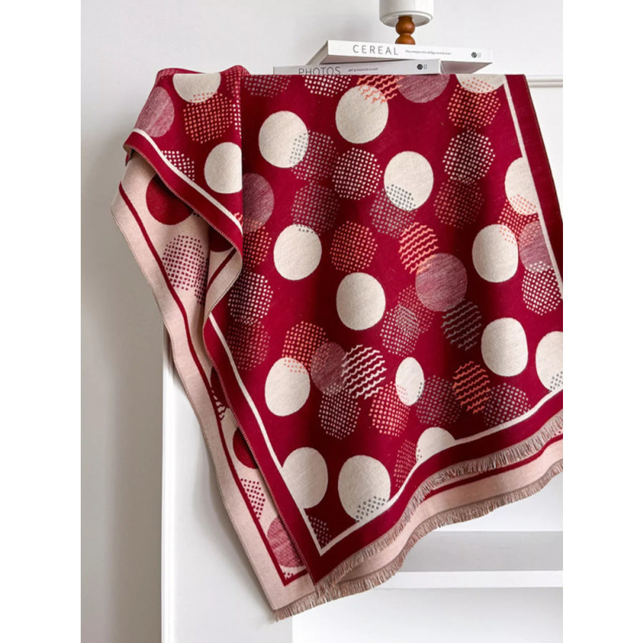 Polka Dot Raw Hem Scarf Deep Red / One Size Apparel and Accessories
