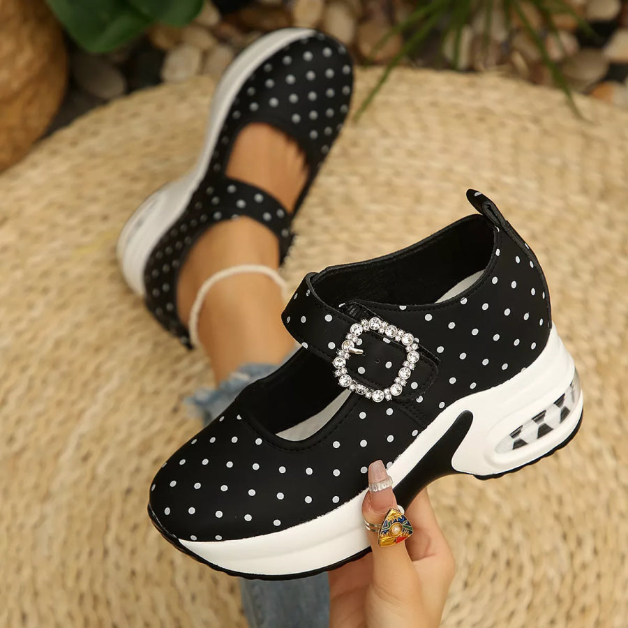 Polka Dot Rhinestone Buckle Platform Loafers Apparel and Accessories