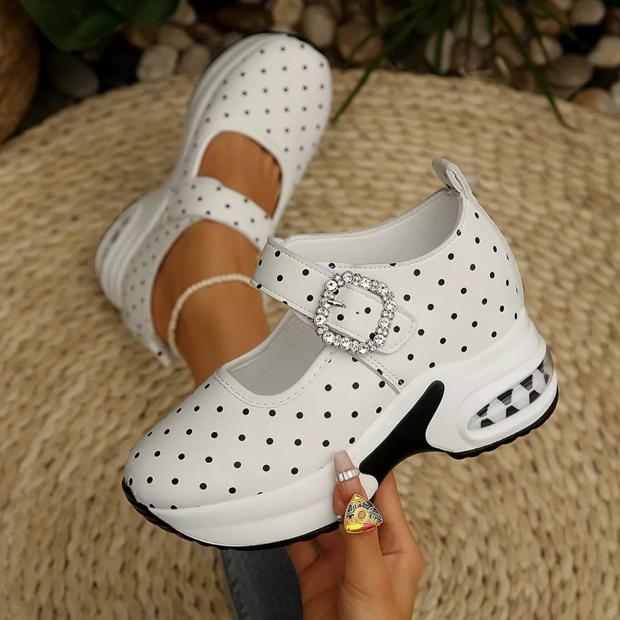 Polka Dot Rhinestone Buckle Platform Loafers Apparel and Accessories
