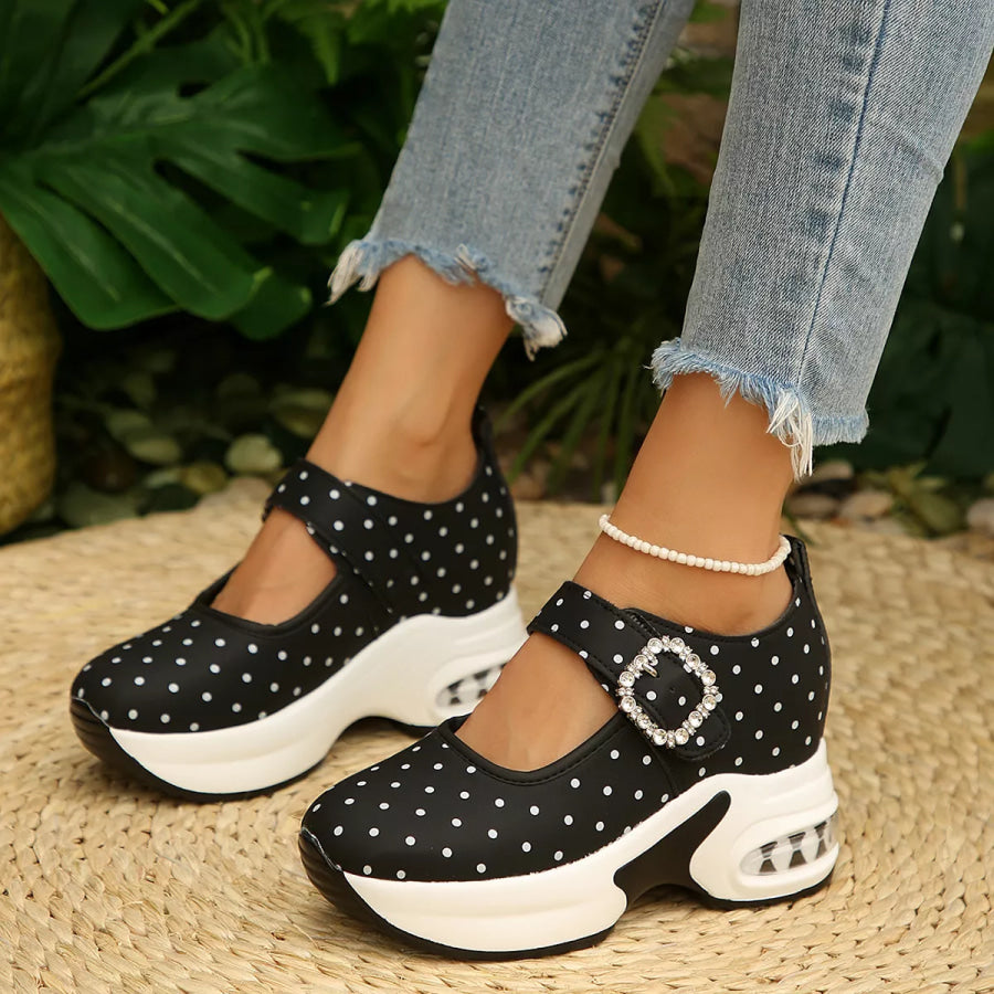 Polka Dot Rhinestone Buckle Platform Loafers Black / 35 Apparel and Accessories