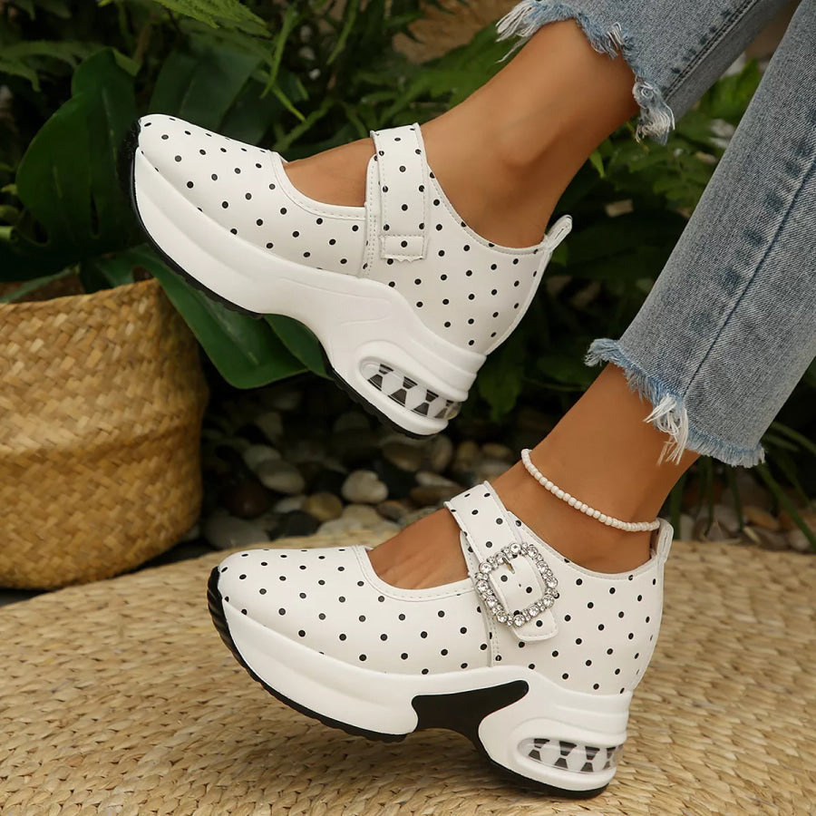 Polka Dot Rhinestone Buckle Platform Loafers White / 35 Apparel and Accessories