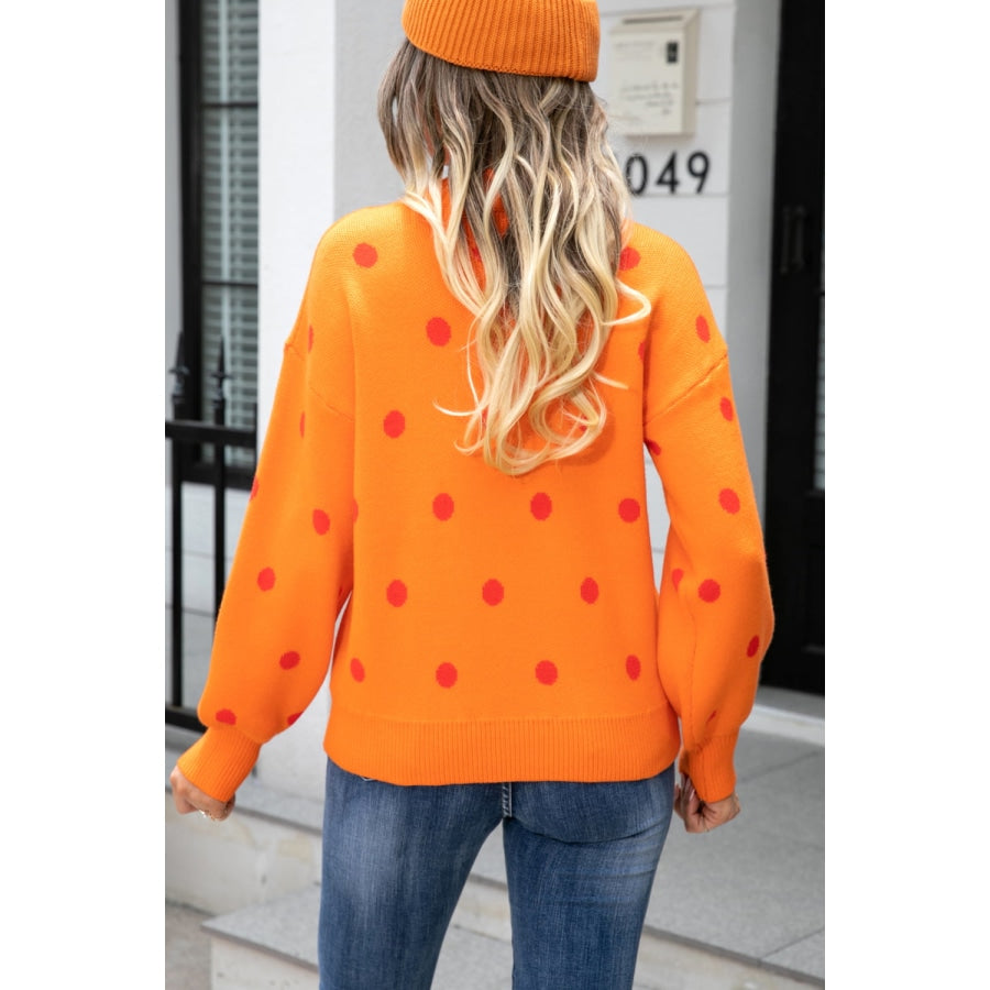 Polka Dot Round Neck Dropped Shoulder Sweater