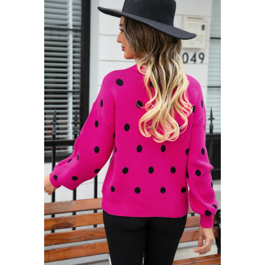 Polka Dot Round Neck Dropped Shoulder Sweater