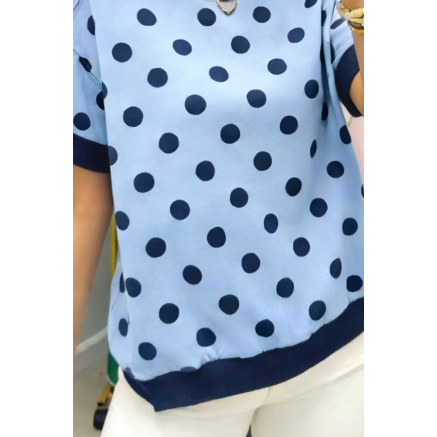 Polka Dot Round Neck Sweater Apparel and Accessories